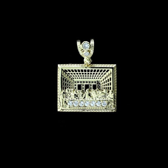 Real 10K Yellow Gold Diamond Cut Jesus Last Supper Charm Pendant - Picture 1 of 8